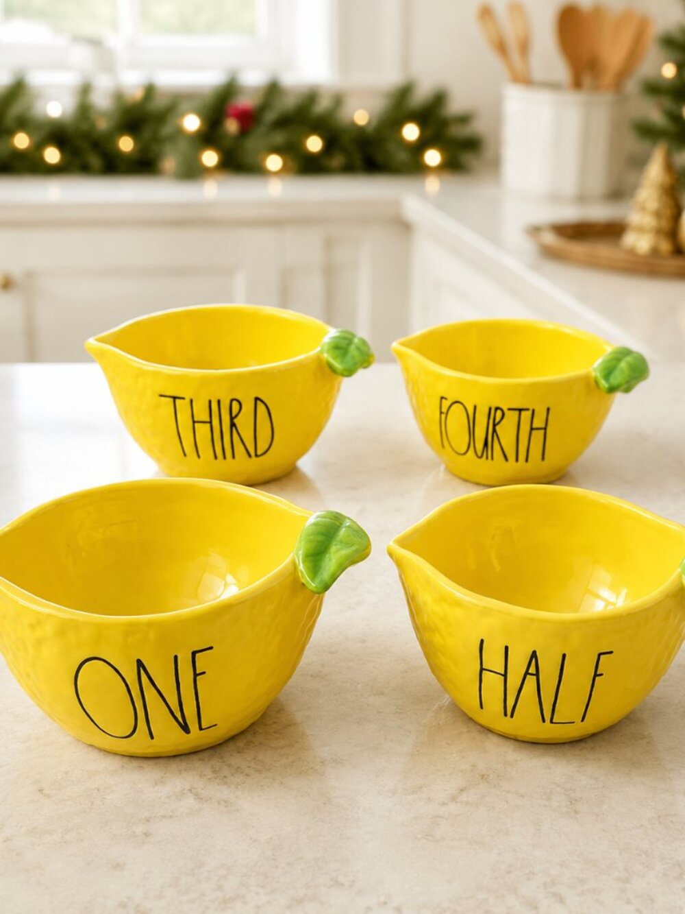 Rae Dunn Lemon Measuring Cups Set of 4 Yellow Ceramic NWT
